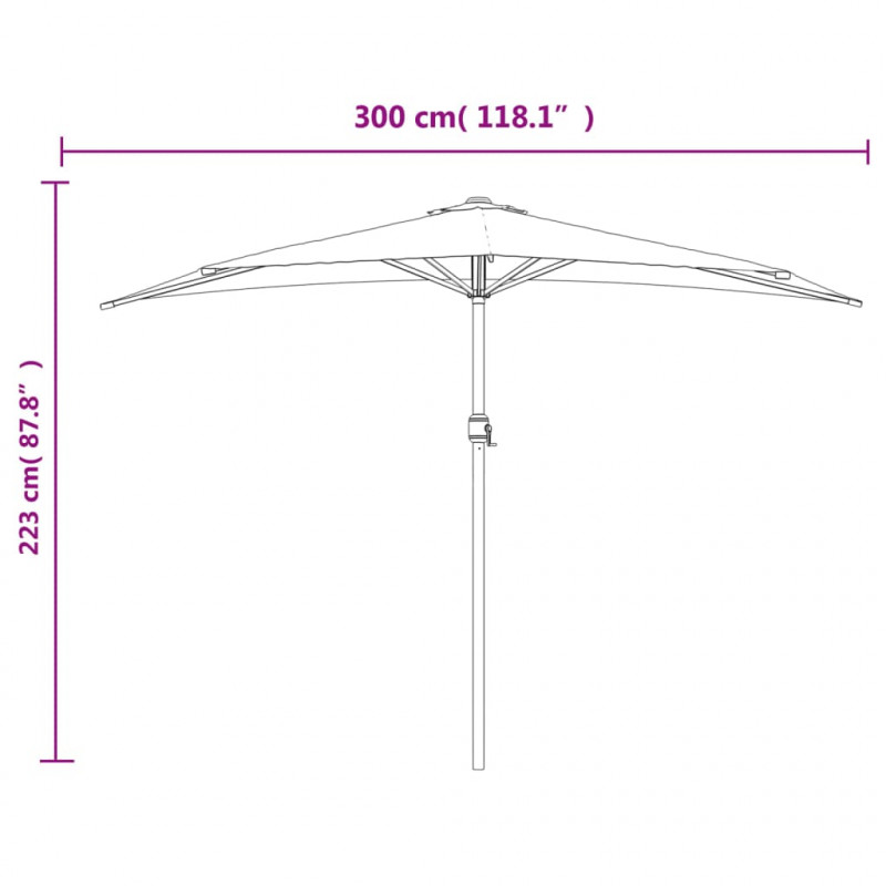 Półparasol balkonowy na słupku z aluminium, 300x155 cm, zielony
