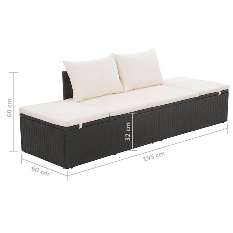 Leżanka ogrodowa, czarna, 195 x 60 cm, rattan PE
