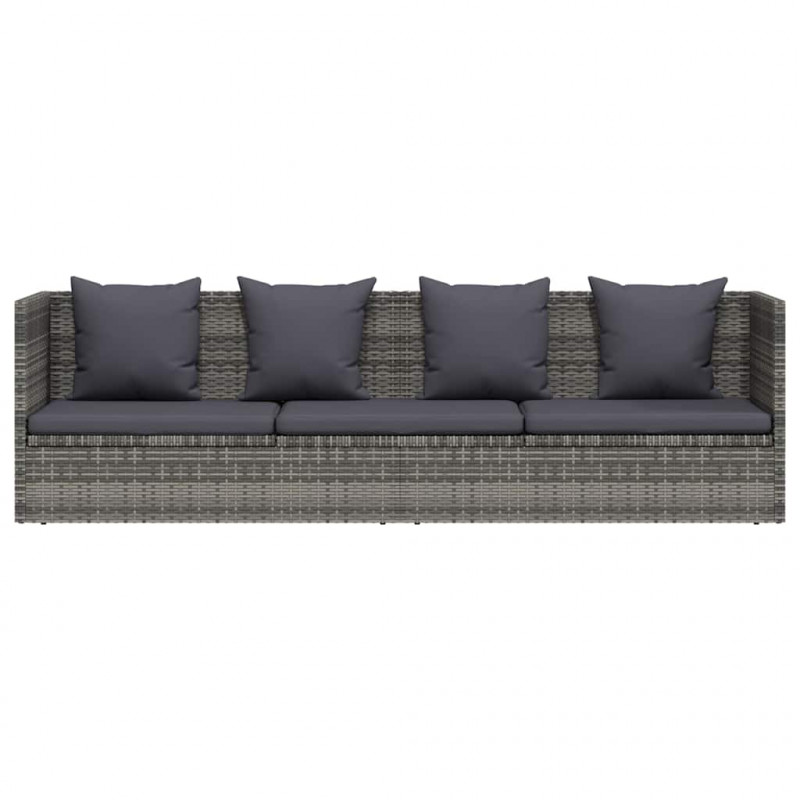 Leżanka ogrodowa, szara, 200 x 60 cm, rattan PE