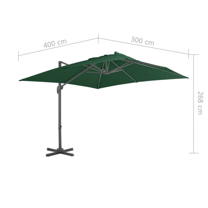 Parasol wiszący z aluminiowym słupkiem, 400x300 cm, zielony