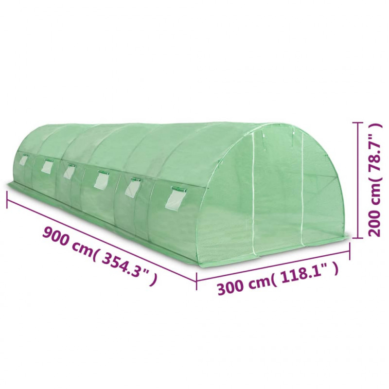 Szklarnia ogrodowa, 27 m², 900 x 300 x 200 cm