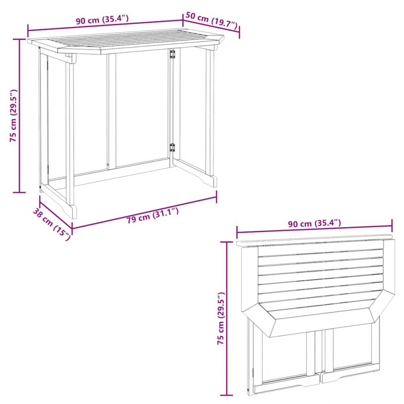 Stolik bistro, 90x50x75 cm, lite drewno akacjowe