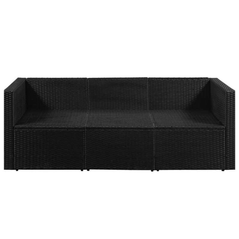 3-osobowa sofa ogrodowa, czarny polirattan z białymi poduszkami