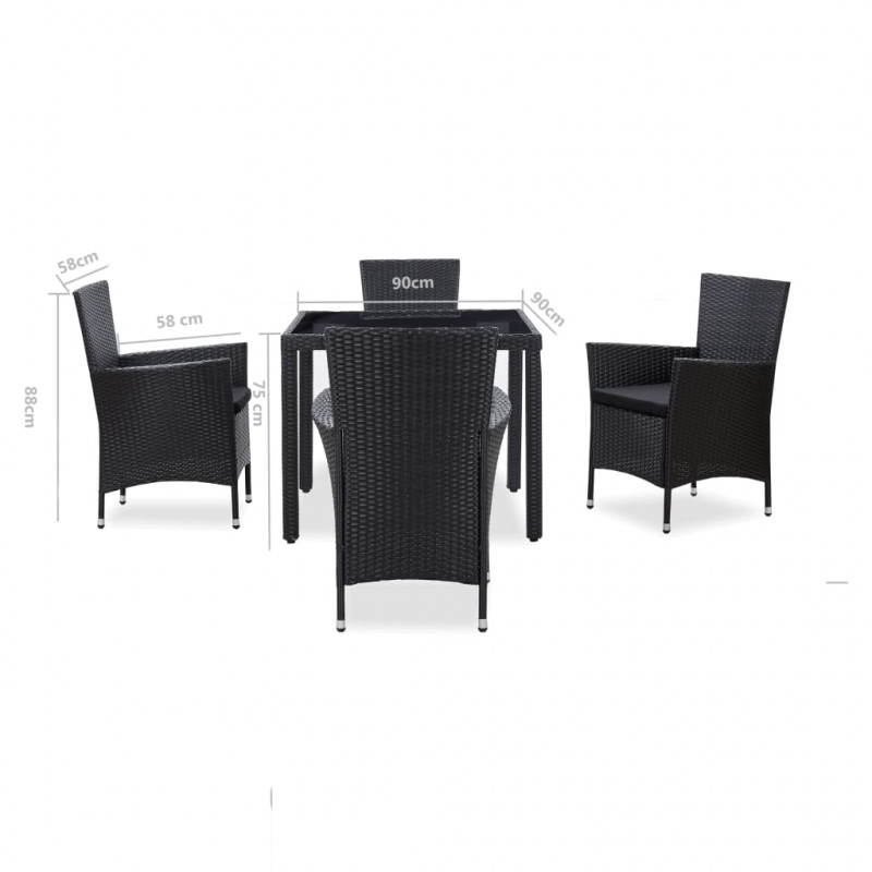 5-cz. zestaw mebli ogrodowych, rattan PE, czarny
