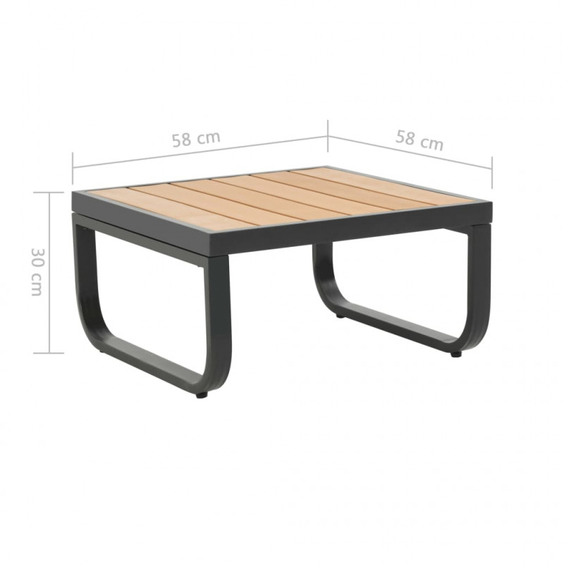 Sofa ogrodowa ze stołem i poduszkami, narożna, aluminium, WPC