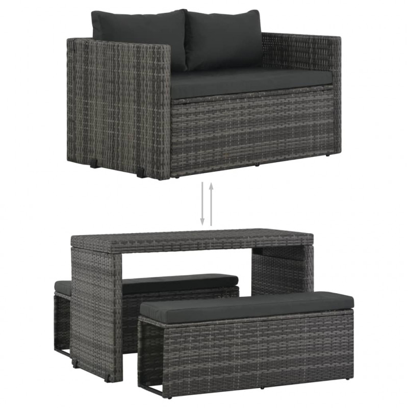 3-częściowy zestaw mebli ogrodowych + poduszki, rattan PE szary