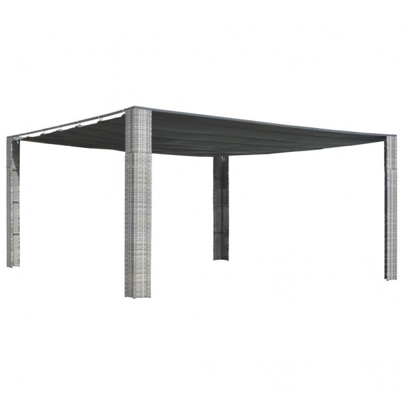 Altana z suwanym dachem, polirattan, 400x400x200 cm, szara