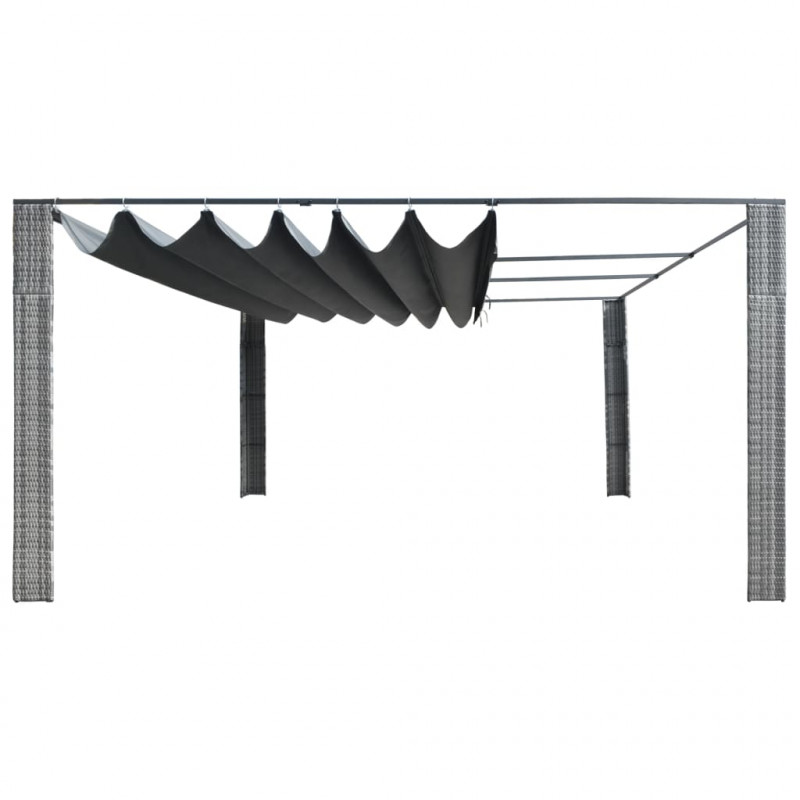 Altana z suwanym dachem, polirattan, 400x400x200 cm, szara