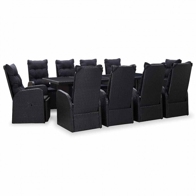 Zestaw do jedzenia na zewnątrz 11 pcs Czarny Polirattan