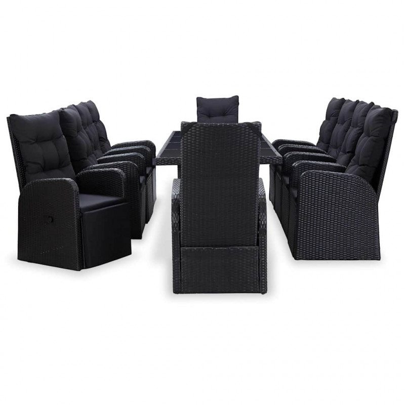 Zestaw do jedzenia na zewnątrz 11 pcs Czarny Polirattan