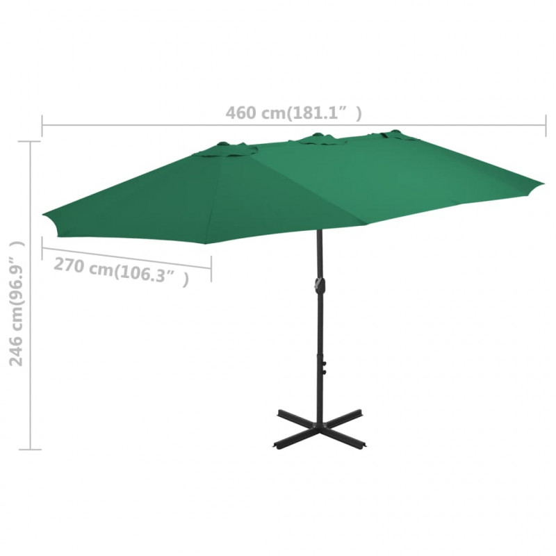 Parasol ogrodowy na słupku aluminiowym, 460 x 270 cm, zielony