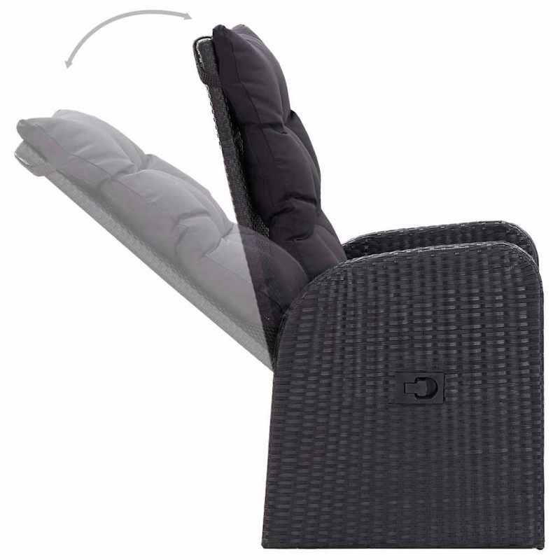 Zestaw do jedzenia na zewnątrz 11 pcs Czarny Polirattan
