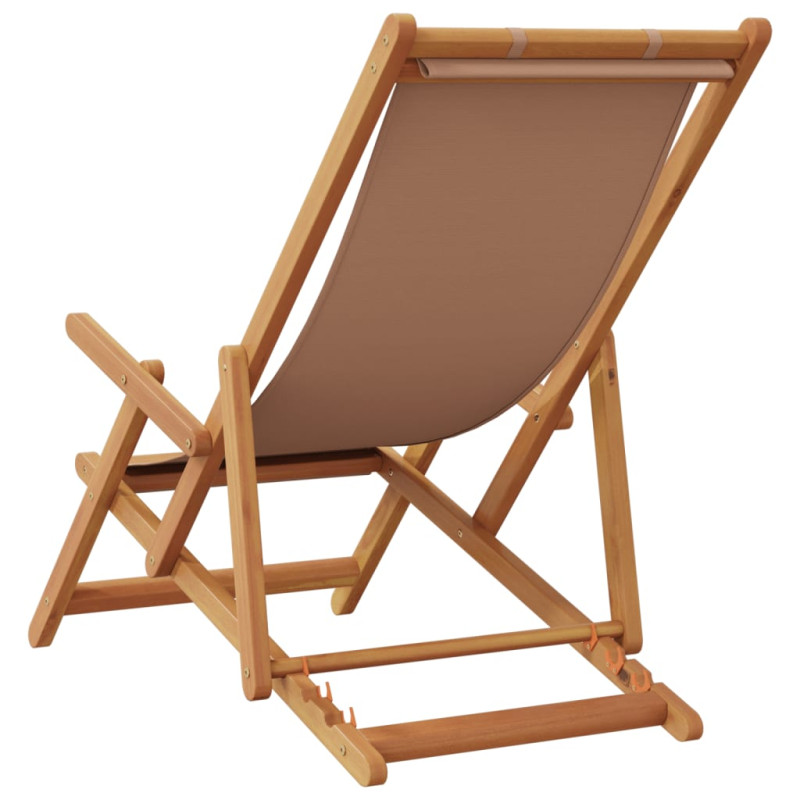 Składane krzesło plażowe, taupe, drewno eukaliptusa i tkanina