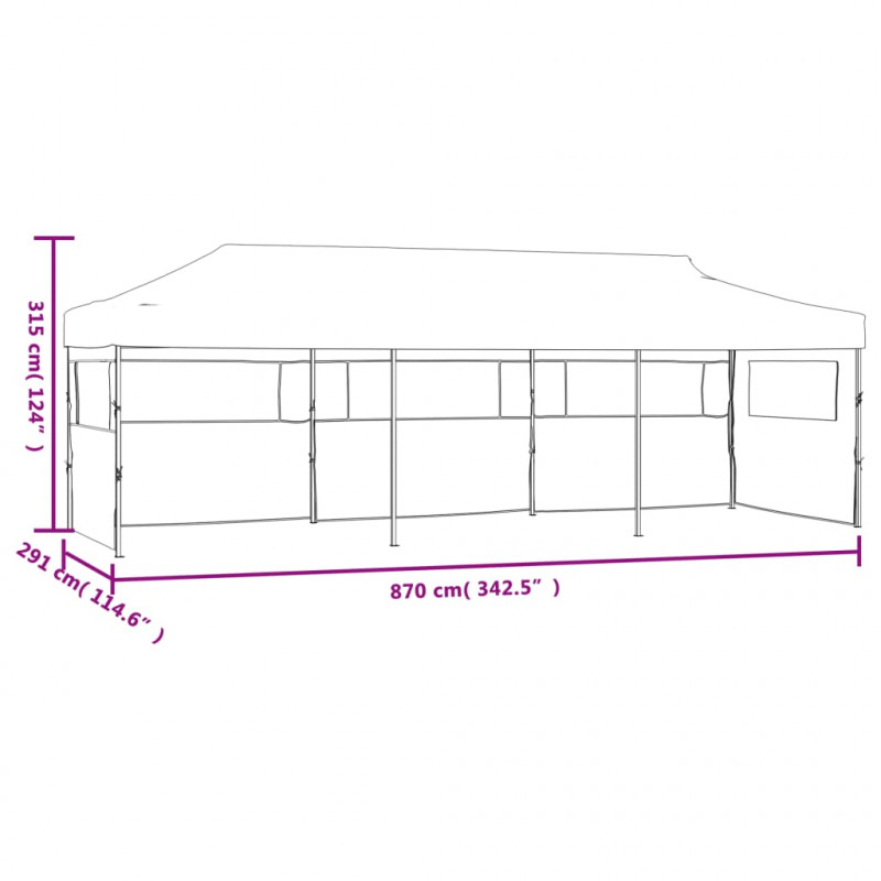 Składany namiot z 5 ścianami bocznymi, 3 x 9 m, niebieski