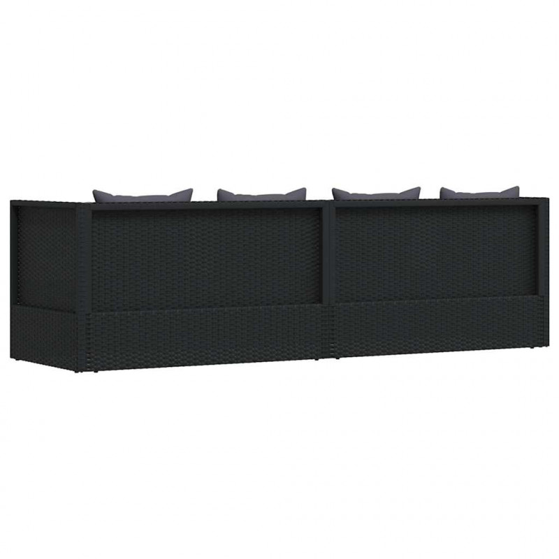 Sofa ogrodowa z poduszkami, polirattan, czarna