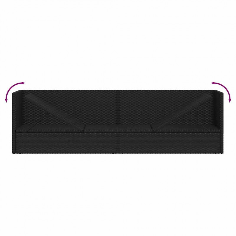 Sofa ogrodowa z poduszkami, polirattan, czarna