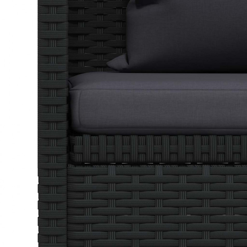 Sofa ogrodowa z poduszkami, polirattan, czarna