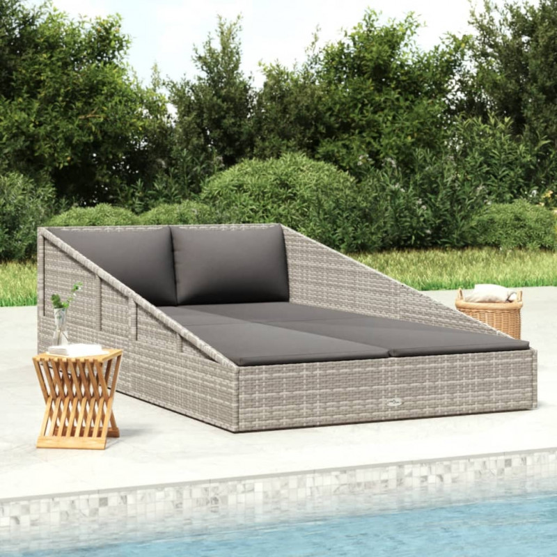 Leżanka ogrodowa, szara, 110x200 cm, rattan PE