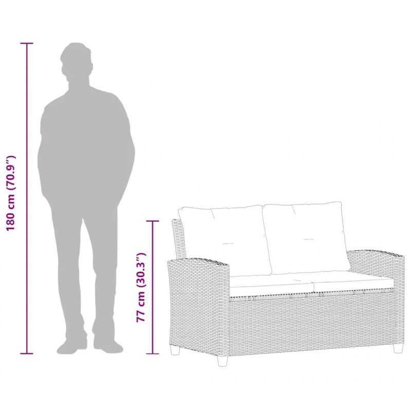 2-osobowa sofa ogrodowa z poduszkami, szara, 124 cm, rattan PE