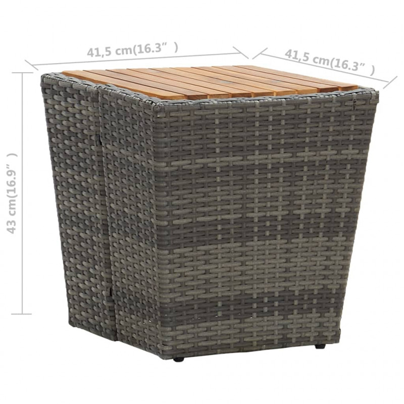 Stolik herbaciany, szary, 41,5x41,5x43 cm, rattan PE i akacja