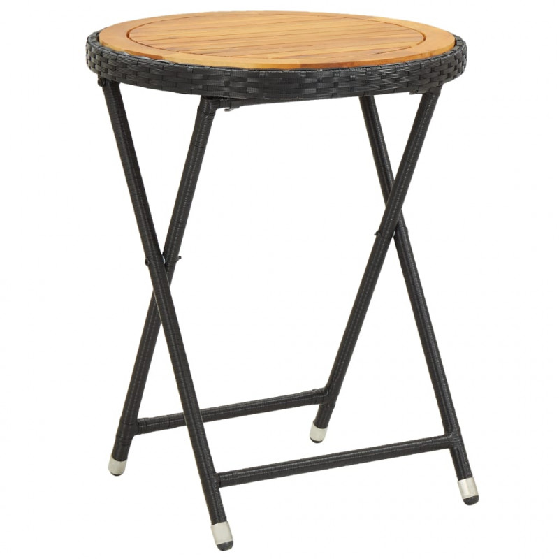 Stolik herbaciany, czarny, 60 cm, rattan PE i drewno akacjowe