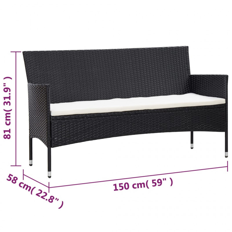 5-częściowy zestaw mebli do ogrodu, poduszki, rattan PE, czarny