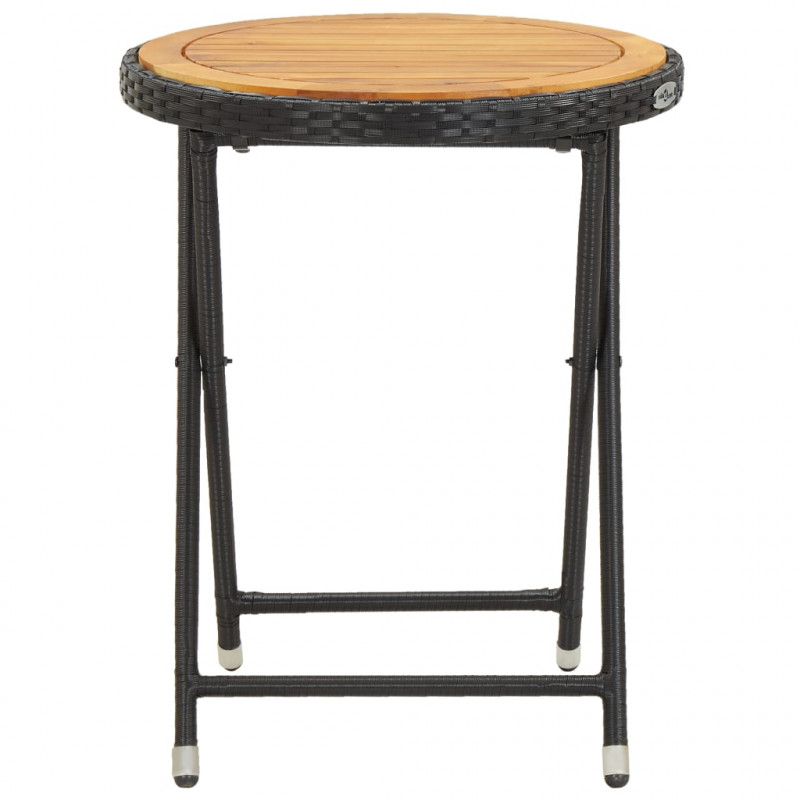 Stolik herbaciany, czarny, 60 cm, rattan PE i drewno akacjowe