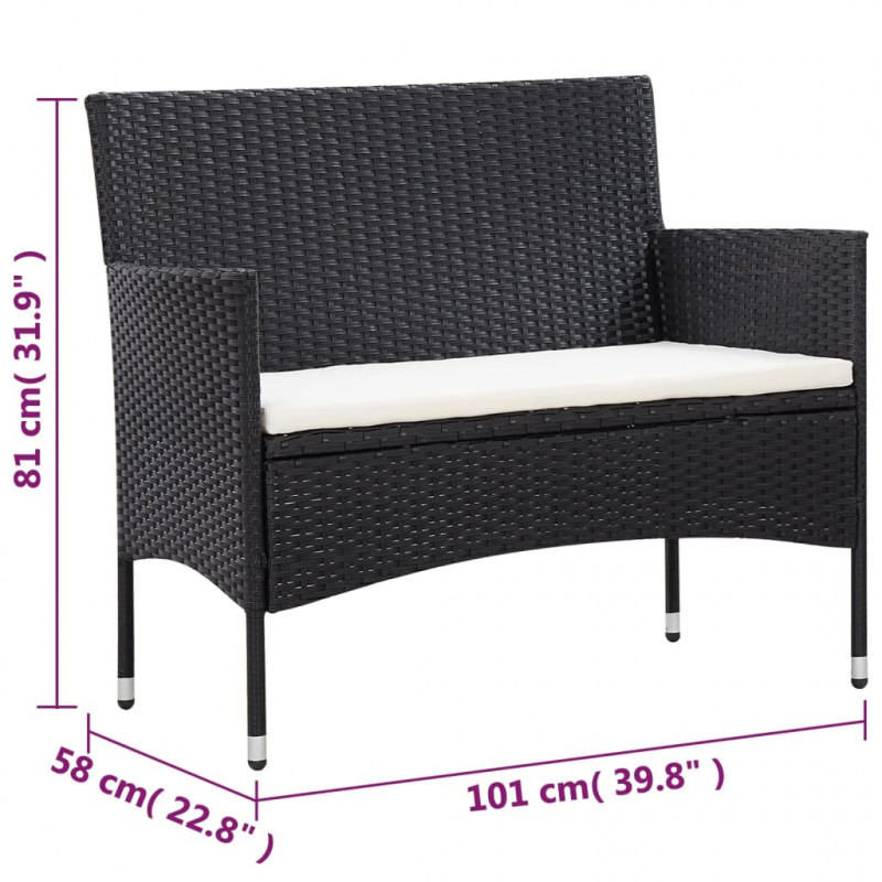 5-częściowy zestaw mebli do ogrodu, poduszki, rattan PE, czarny