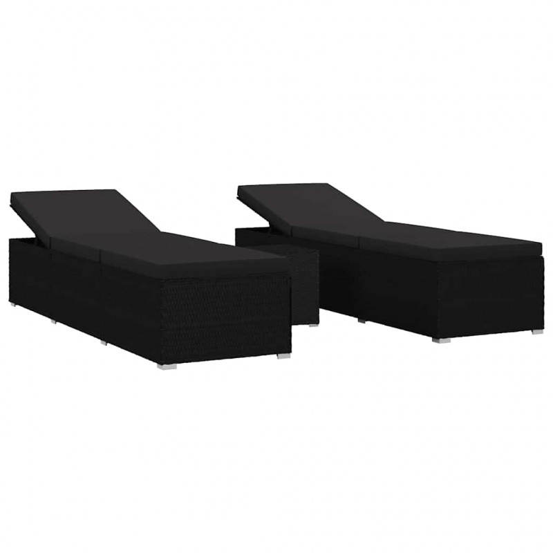 Ogrodowe leżaki z poduszką 3 pcs Czarny Polirattan