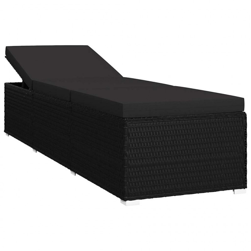 Ogrodowe leżaki z poduszką 3 pcs Czarny Polirattan