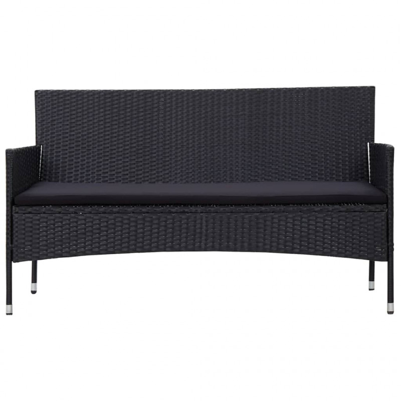 3-osobowa sofa ogrodowa z poduszkami, polirattan, czarna