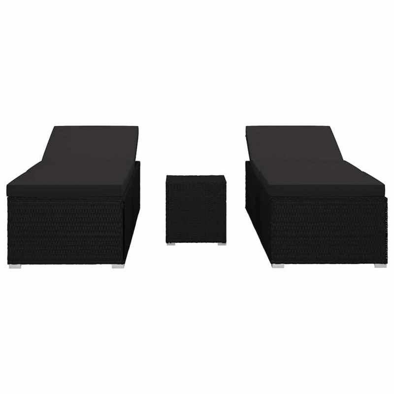 Ogrodowe leżaki z poduszką 3 pcs Czarny Polirattan