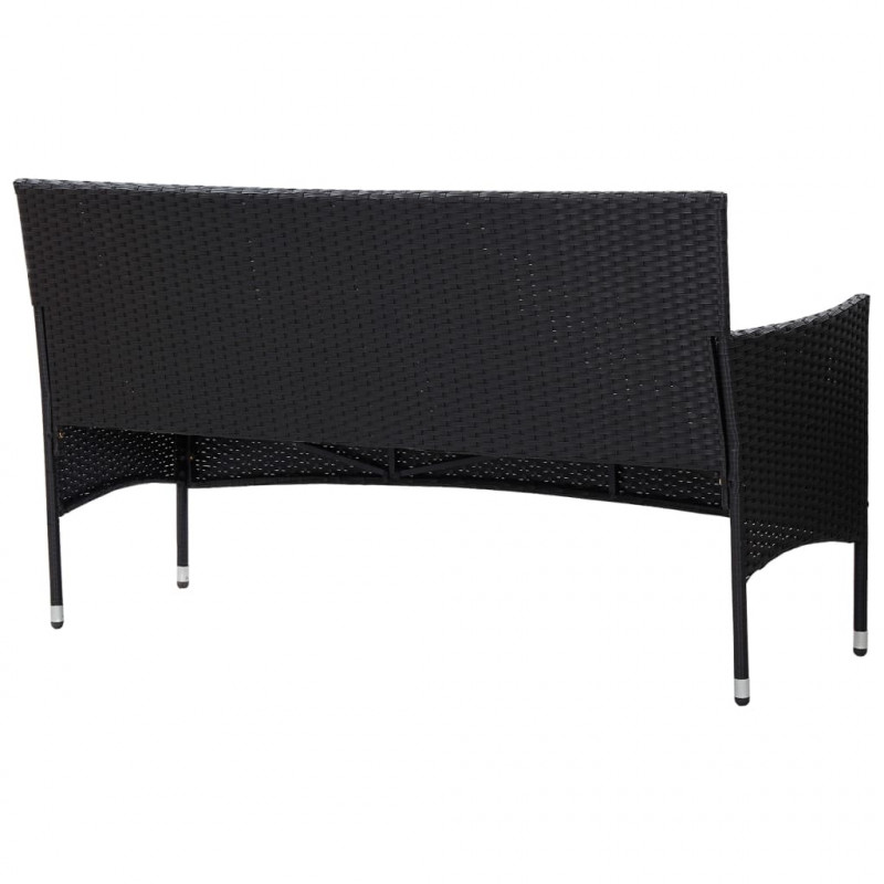 3-osobowa sofa ogrodowa z poduszkami, polirattan, czarna