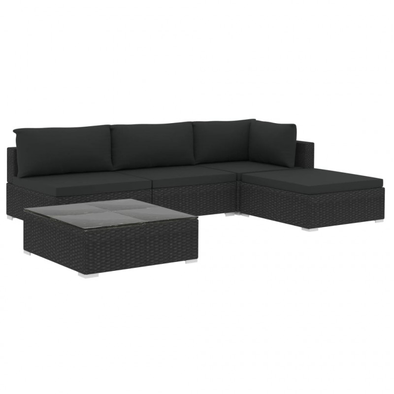 5-cz. zestaw mebli do ogrodu, poduszki, rattan PE, czarny