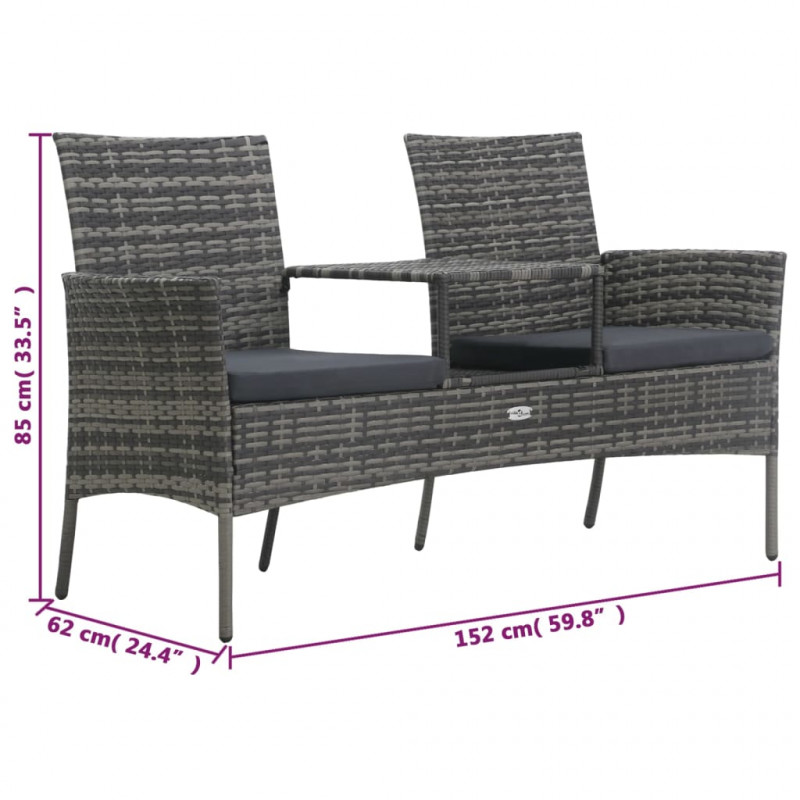 Dwuosobowa sofa ogrodowa ze stolikiem, polirattan, antracyt