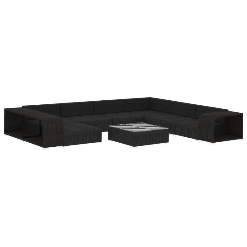 10-cz. zestaw mebli do ogrodu, poduszki, rattan PE, czarny