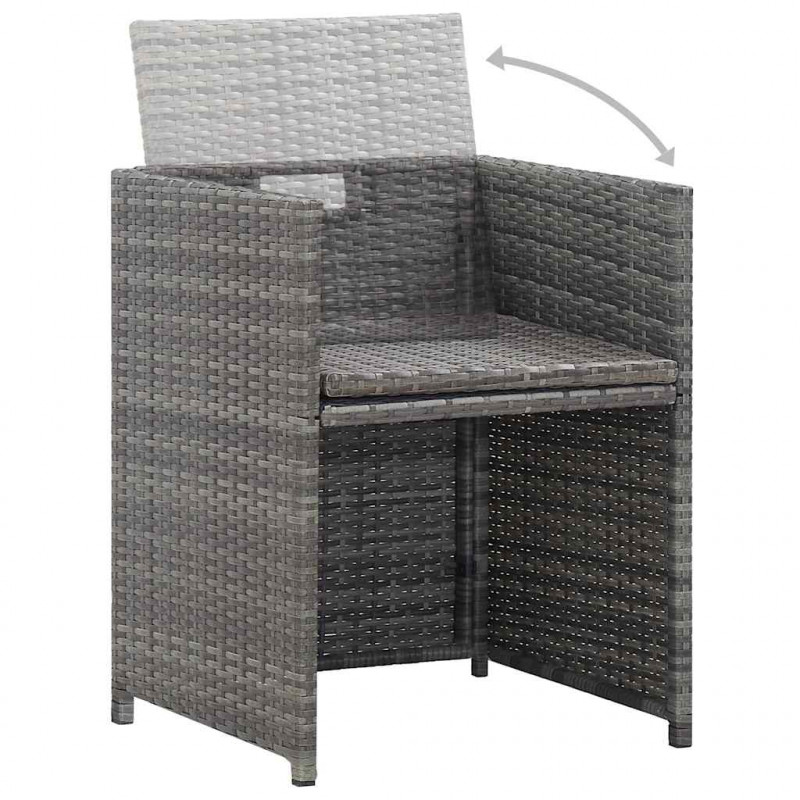 3-częściowy zestaw mebli bistro z poduszkami, rattan PE, szary