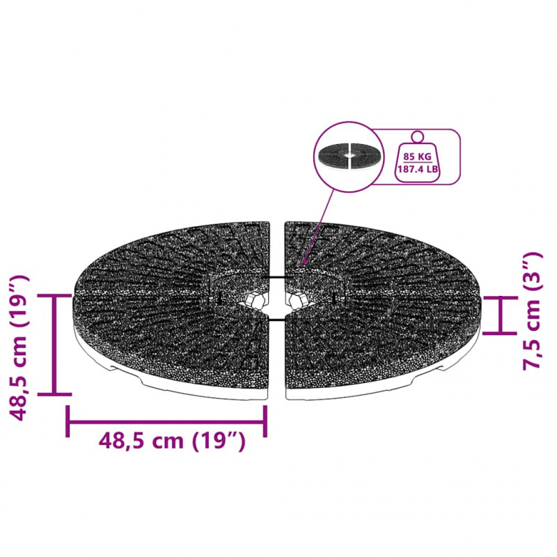 Podstawa pod parasol w formie wachlarza, 4 elementy, czarna