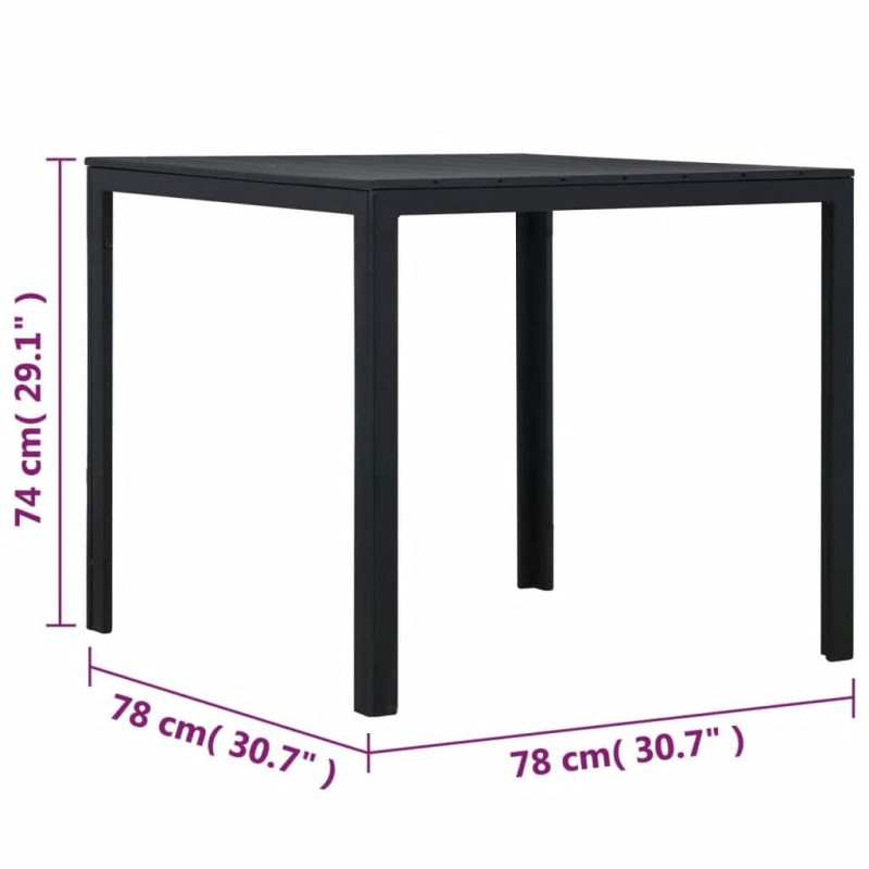 Stolik kawowy, czarny, 78x78x74 cm, HDPE o wyglądzie drewna
