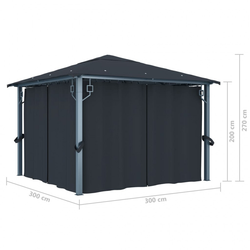 Altana ogrodowa z zasłonami, 300x300 cm, antracytowa, aluminium