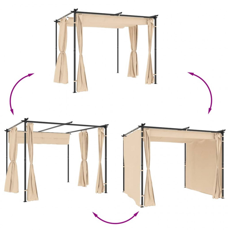 Altana ogrodowa z zasłonami, 3 x 3 m, kremowa, stal