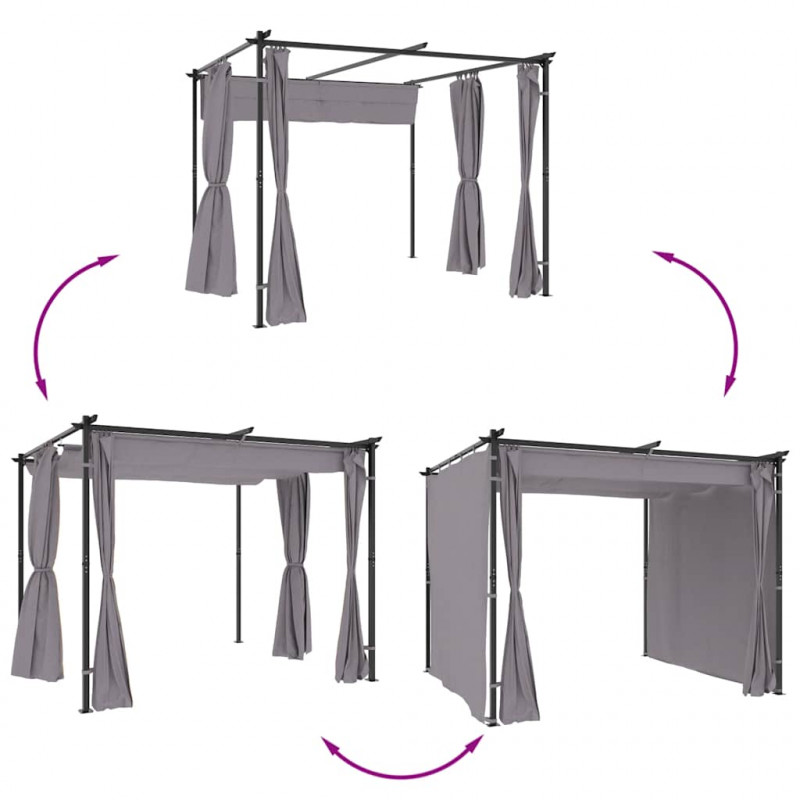 Altana ogrodowa z zasłonami, 3 x 3 m, antracytowa, stal