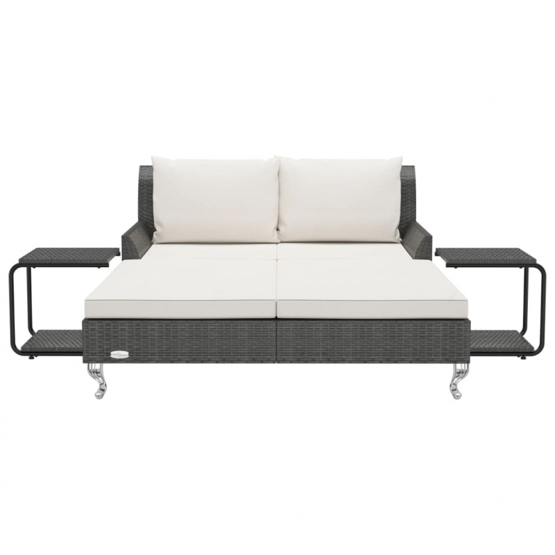 2-osobowe łóżko ogrodowe z poduszkami, rattan PE, czarne