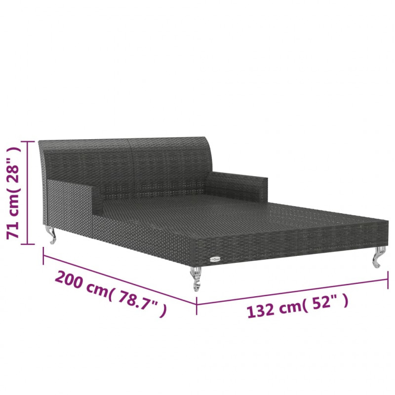 2-osobowe łóżko ogrodowe z poduszkami, rattan PE, czarne