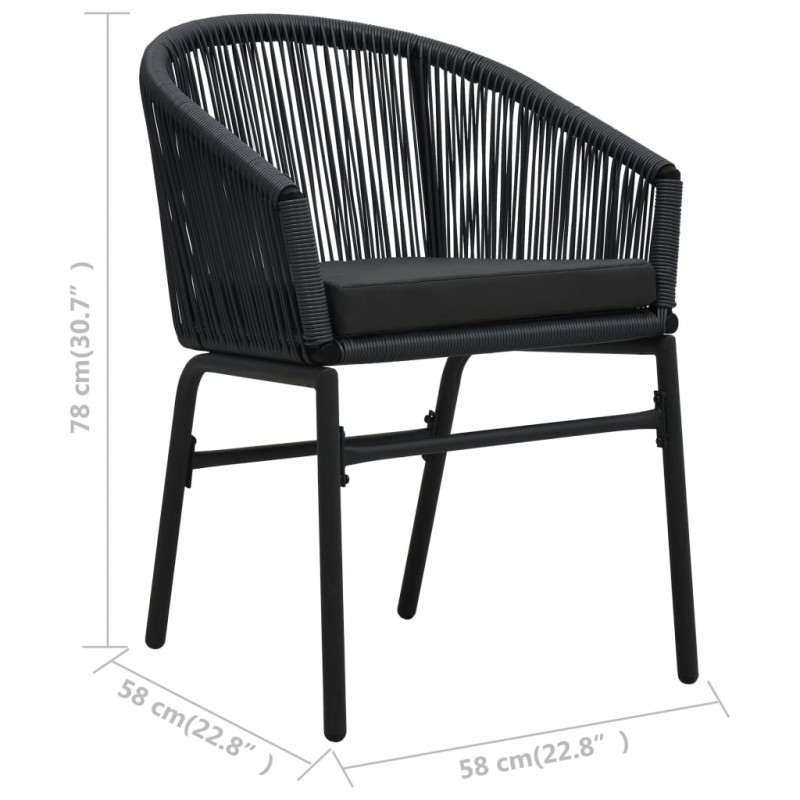 3-częściowy zestaw mebli bistro, poduszki, rattan PE, czarny
