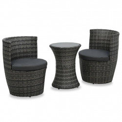 3-cz. zestaw mebli bistro z poduszkami, rattan PE, szary