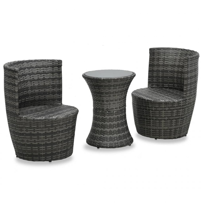 3-cz. zestaw mebli bistro z poduszkami, rattan PE, szary