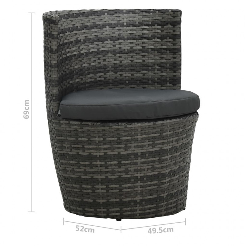 3-cz. zestaw mebli bistro z poduszkami, rattan PE, szary