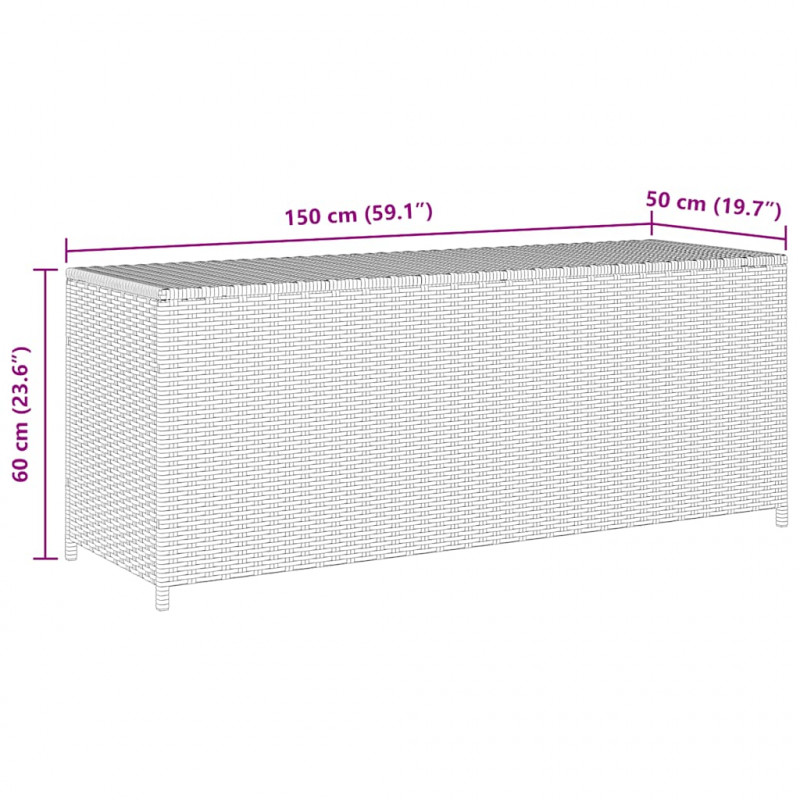 Skrzynia ogrodowa, szara, 150 x 50 x 60 cm, rattan PE