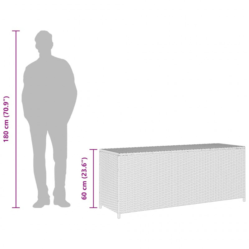 Skrzynia ogrodowa, szara, 150 x 50 x 60 cm, rattan PE
